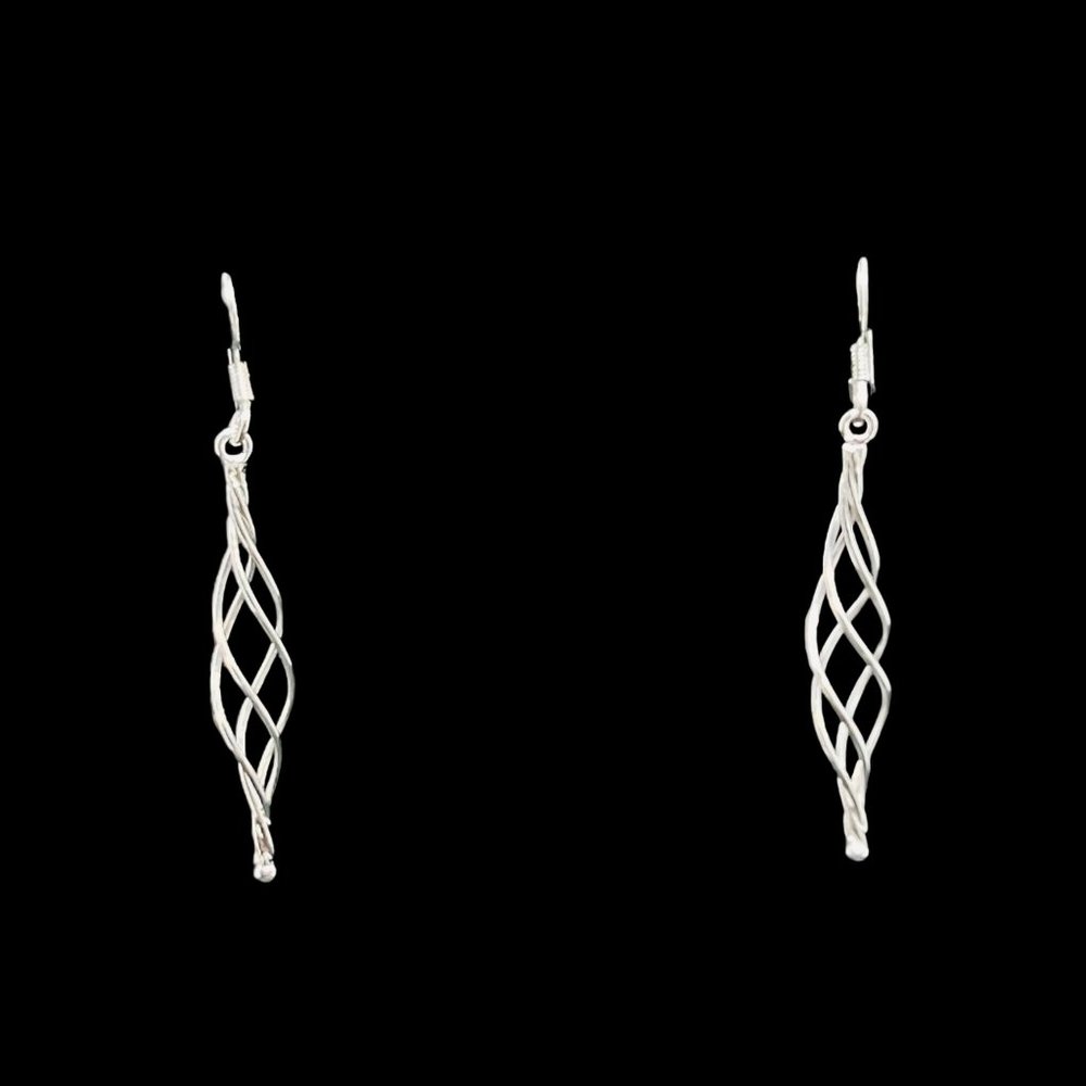 Long Sterling Silver Twisted Pierced Earrings Signed MC (4640)